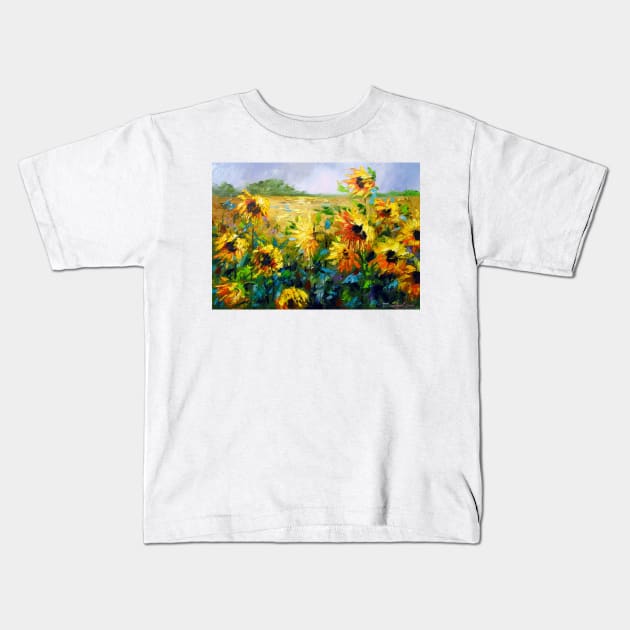 Sunflowers in the wind Kids T-Shirt by OLHADARCHUKART